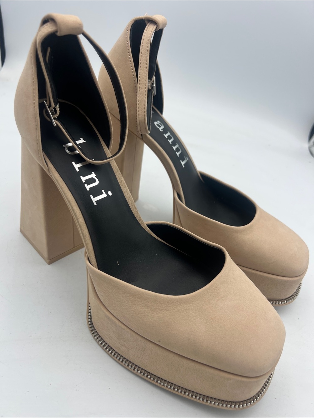 Gianni Bini Otten Suede Tan Ankle Strao Platform Heel Pumps Studded Size 8M